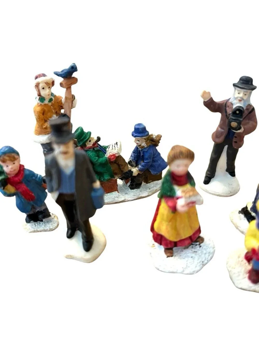 Miniature Holiday Village Figurines Victorian Man Woman Children Snow Lot of 8